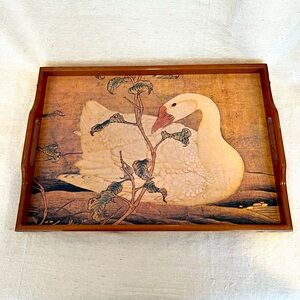 Vintage Decorative Serving Tray with Lithograph Swan